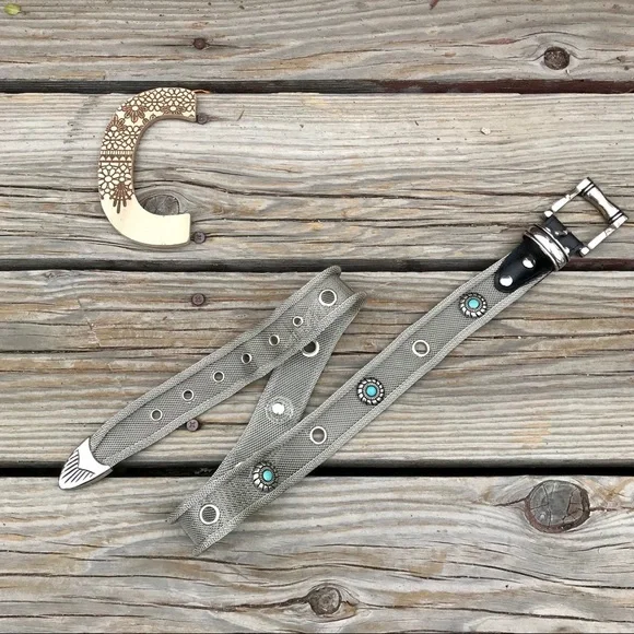 Vintage Donna Katz Silver Mesh Turquoise Belt Small Southwestern Western - Picture 3 of 9